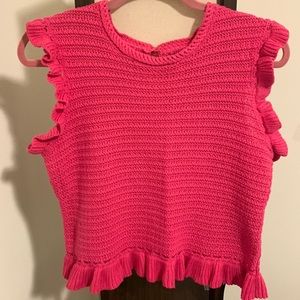 Mark New York cotton knit crop top with ruffles in pink